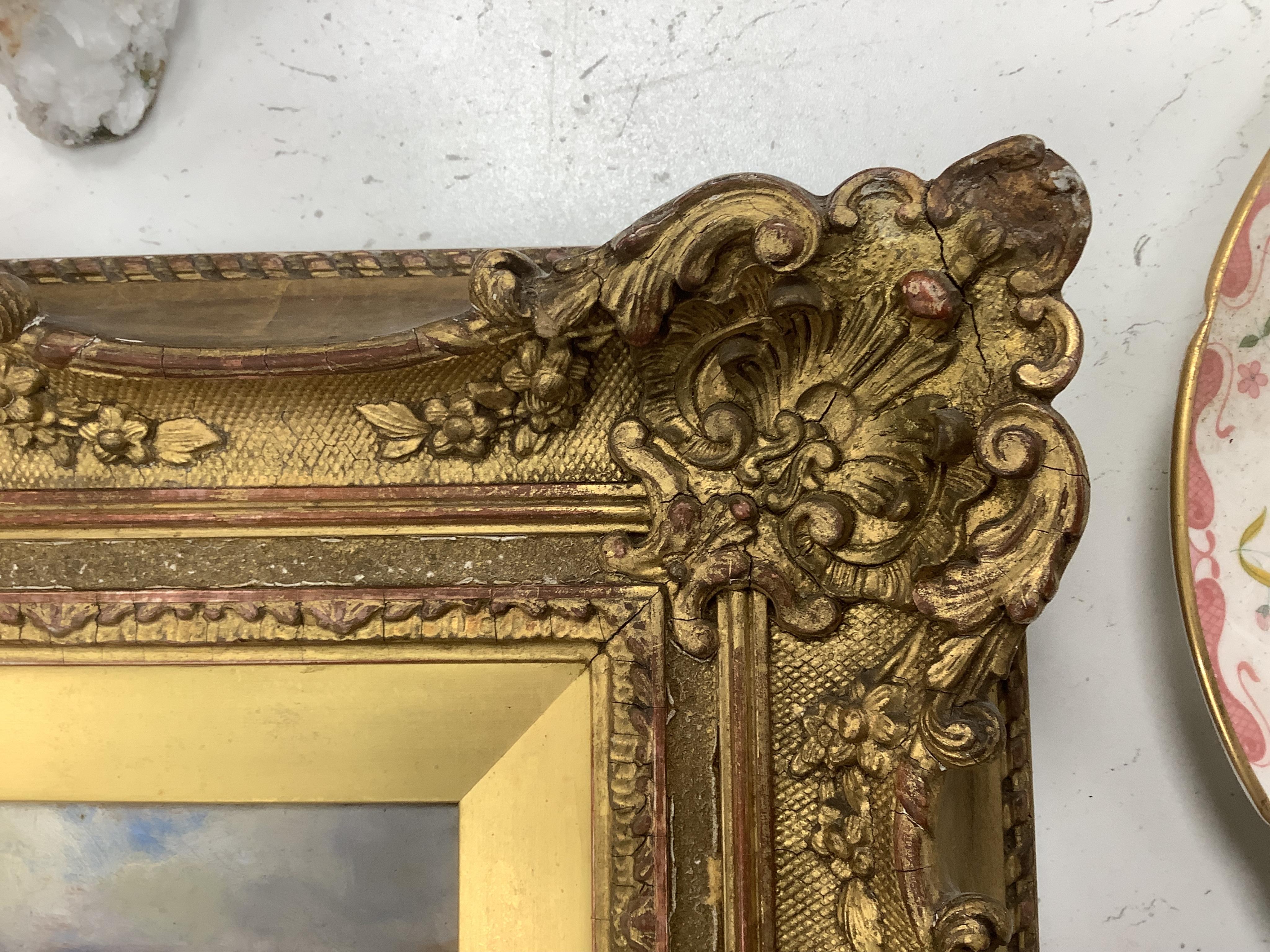 Louis Bosworth Hurt (1856-1929), Highland cattle by a loch, signed, oil on board, 12 x 23cm